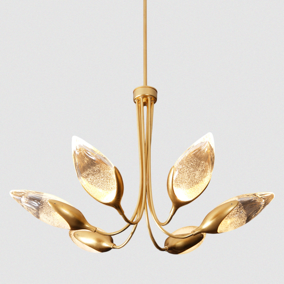 Elegant Leaf Design Glass Pendant Light in Brushed Gold