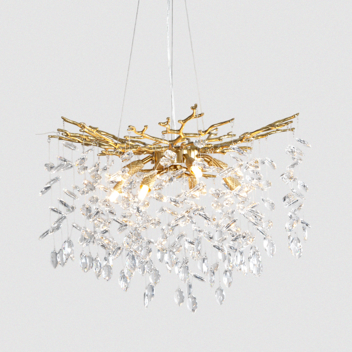 Luxury Crystal Branch Nature Brass Tree Design Chandelier