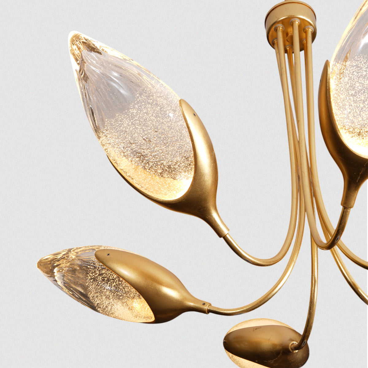 Elegant Leaf Design Glass Pendant Light in Brushed Gold