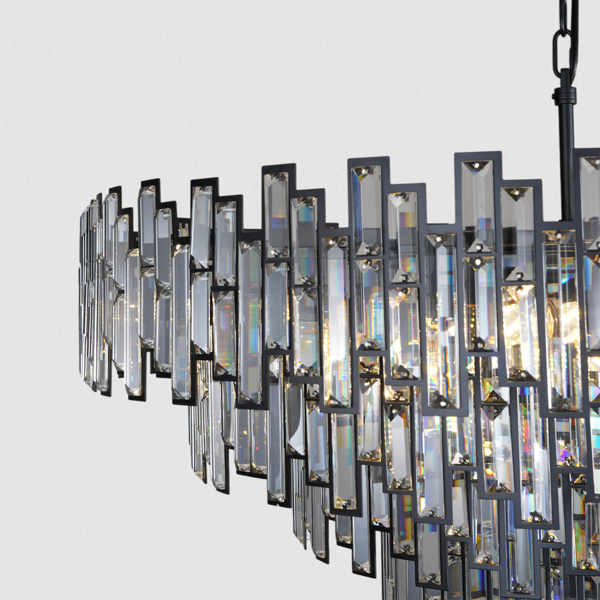 Modern Crystal Chandelier with Black Frame 5-Tiered Rectangle Design