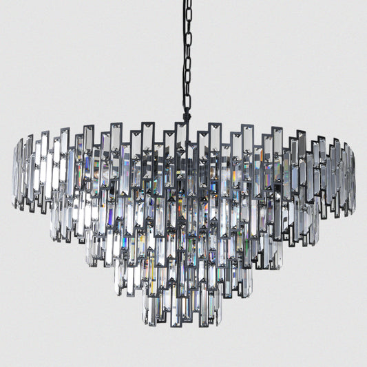 Modern Crystal Chandelier with Black Frame 5-Tiered Rectangle Design