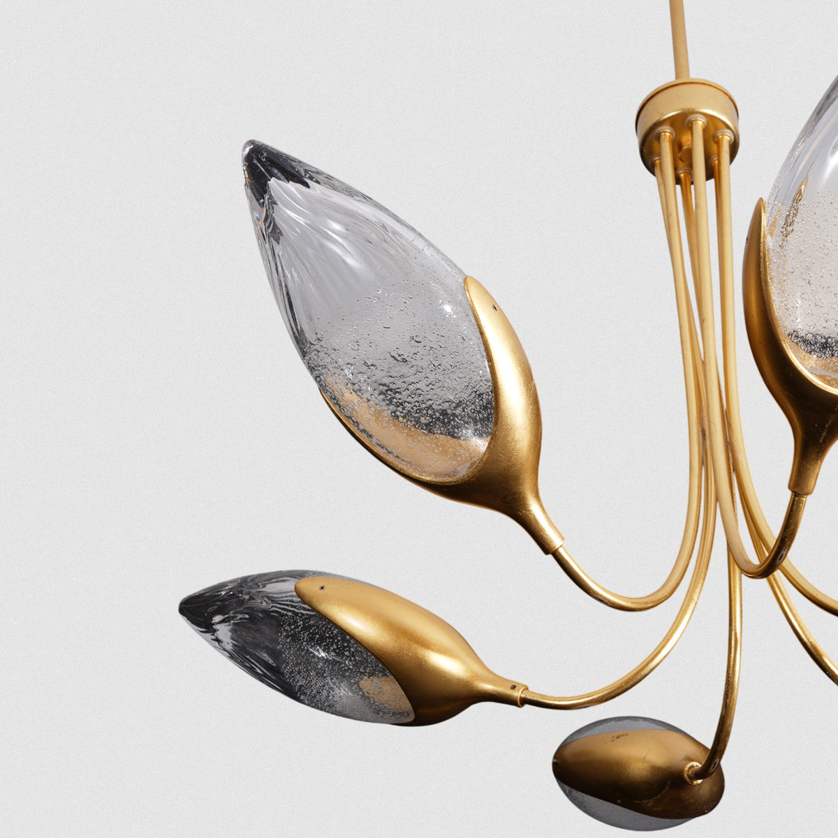 Elegant Leaf Design Glass Pendant Light in Brushed Gold