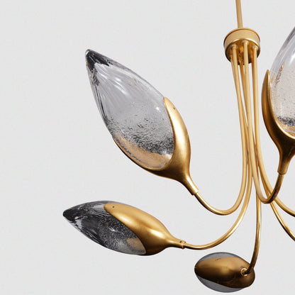 Elegant Leaf Design Glass Pendant Light in Brushed Gold