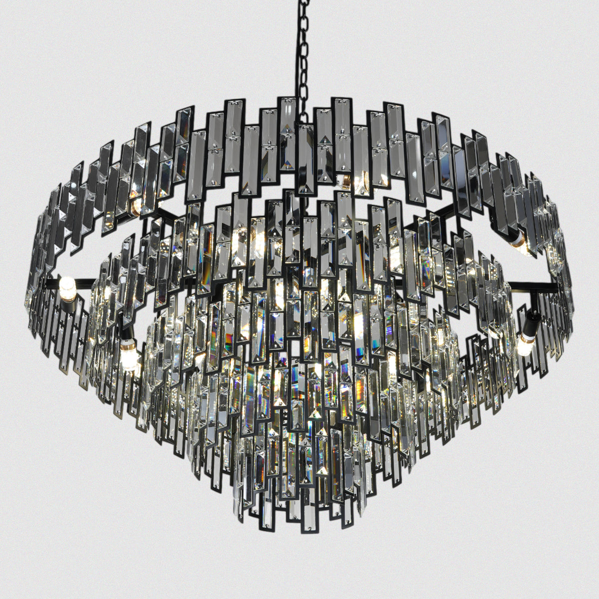 Modern Crystal Chandelier with Black Frame 5-Tiered Rectangle Design