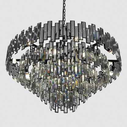 Modern Crystal Chandelier with Black Frame 5-Tiered Rectangle Design