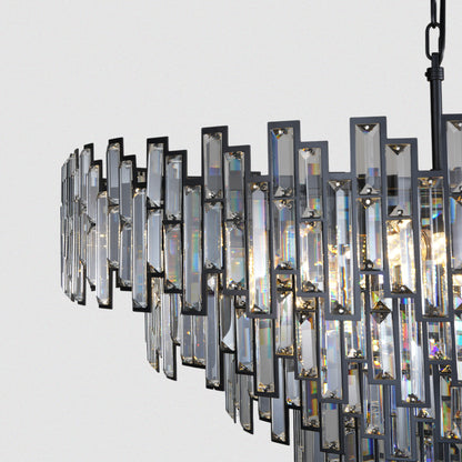 Modern Crystal Chandelier with Black Frame 5-Tiered Rectangle Design
