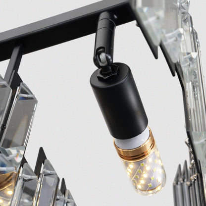 Modern Crystal Chandelier with Black Frame 5-Tiered Rectangle Design